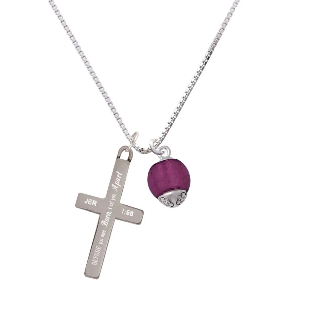 12mm Purple Roller Spinner with Silver Tone Lining Glass Spinner - I Set You Apart - Cross Necklace