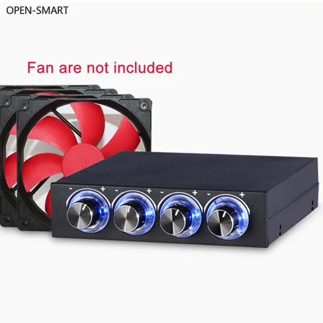 Sistema de refrigeración inteligente, 3,5 pulgadas, PC HDD, 4 canales, controlador de velocidad del ventilador, Panel frontal LED azul/rojo para ventiladores de ordenador Sistema de refrigeración inteligente, 3,5 pulgadas, PC HDD, 4 canales, controlador de velocidad del ventilador, Panel frontal LED azul/rojo para ventiladores de ordenador