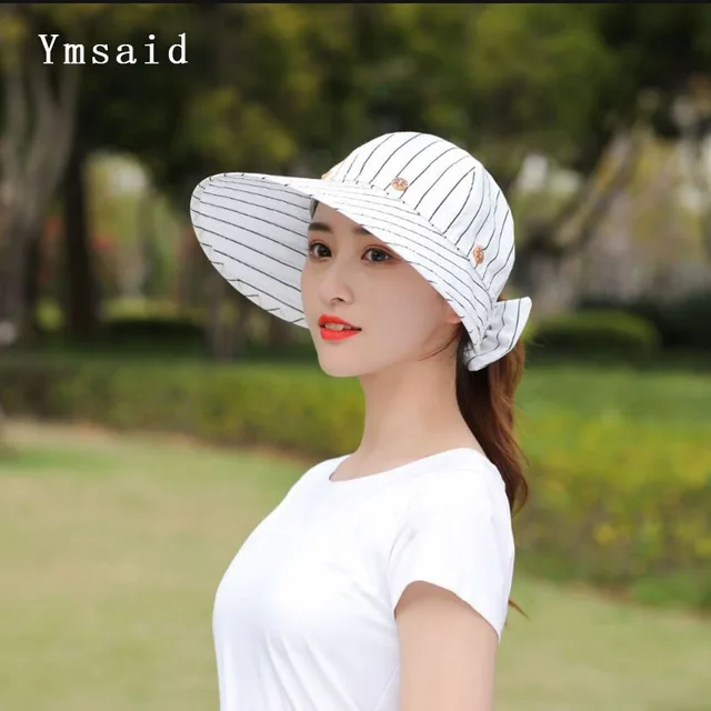 Ymsaid Women Wide Large Brim Floppy Summer Beach Empty Top Hat Sun Hat Button Cap Summer Hats For Women Anti-uv Visor Cap Female 1
