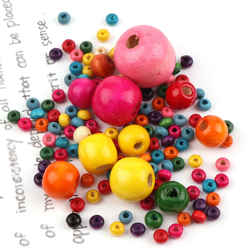 New Fashion 50gram Mixed Color Round Ball Wood Spacer Beads DIY