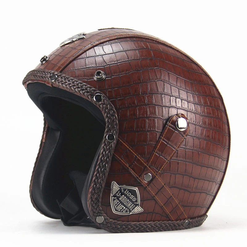 Vintage Leather Motorcycle Open Face Half Helmet 3/4 With Face Mask cool