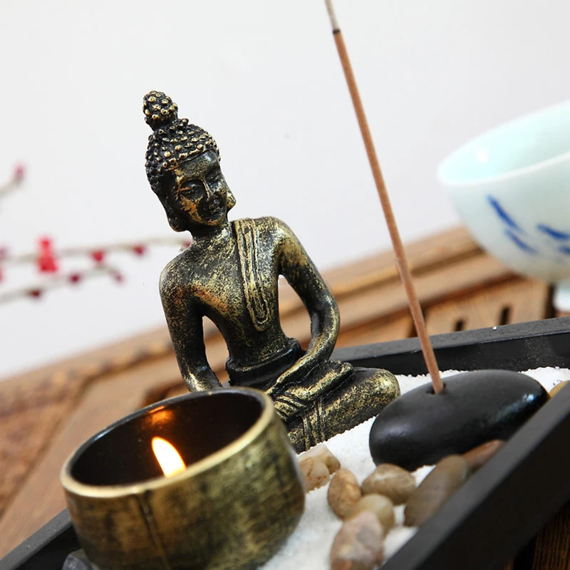 JX-LCLYL Zen Garden Sand Kit Relax Spiritural Meditation Decor Buddha Tealight Holder