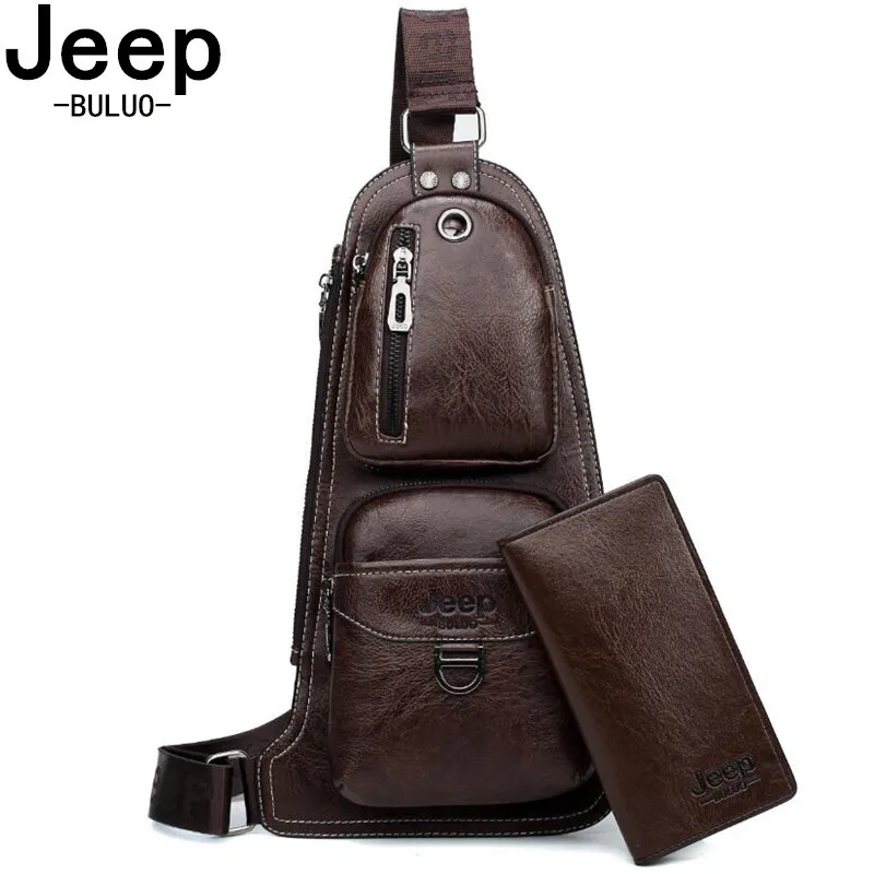 BULUOJEEP الصدر أكياس العلامة التجارية 2 قطعة مجموعة الرجل حقيبة جلدية أزياء عارضة جديد حار Crossbody حقيبة كتف الرجال عبر الجسم أكياس