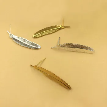 

34mm Feather Shape Stud Earrings Settings Blank Bases Metal Earrings Post Findings Multi-color Plated