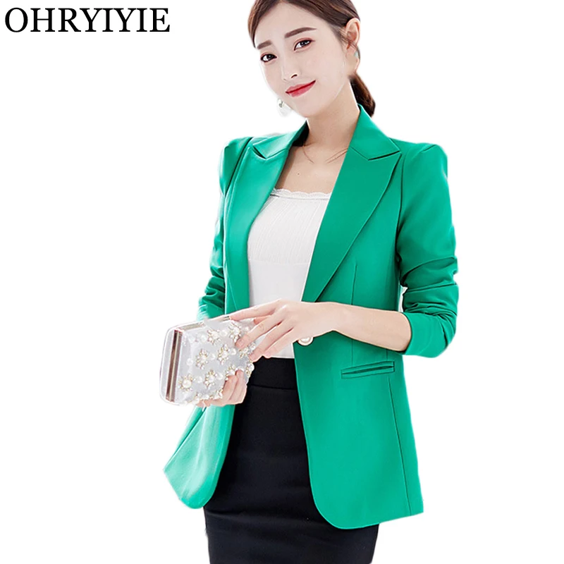 

OHRYIYIE Green Office Lady Blazer Feminino 2019 New Korean Fashion Women Blazers Suit Slim Jackets Female Elegant Business Coat