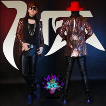 Горячая большего размера Для мужчин одежда Новинка Для мужчин певица фестиваль золото Синее и красное расшитые пайетками костюмы/S-4XL