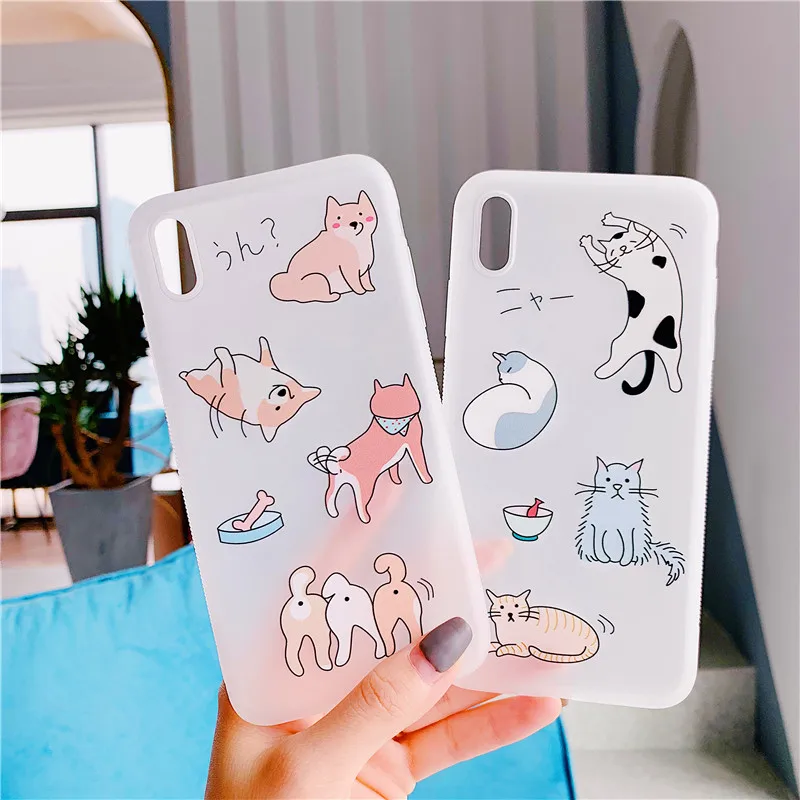 

Funny cute cat dog Animal Phone Case For iPhone 7 case 6 6S 8 Plus X XR XS MAX dull polish Soft TPU Transparent silicone cover