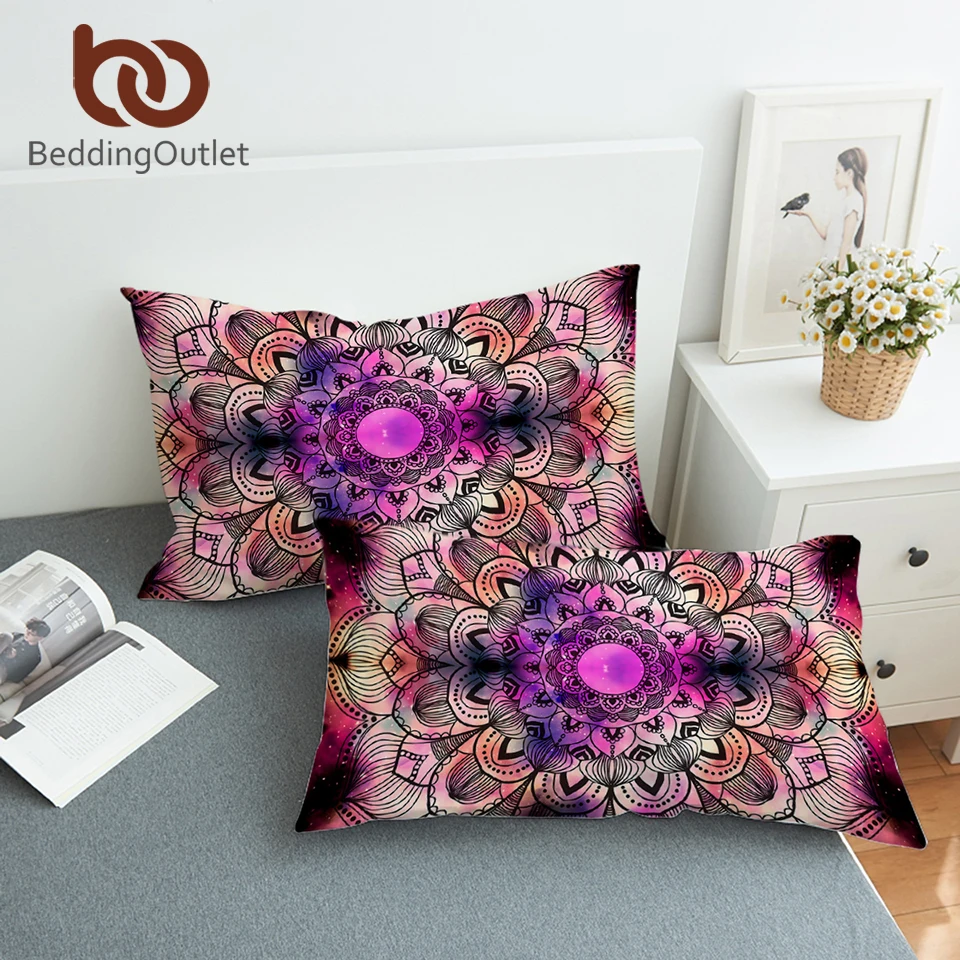 

BeddingOutlet Mandala Pillowcase Watercolor Pillow Cover Purple Red Pink Pillow Case Bohemian Floral kussensloop Drop Ship 50x75