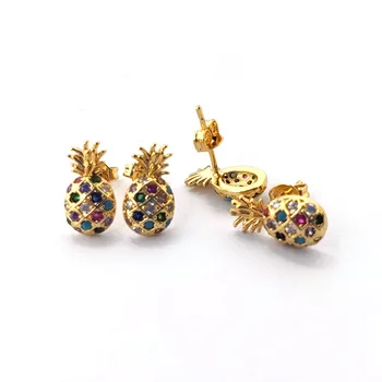 

10Pairs Trendy Gold Color pineapple shape Earring CZ Rainbow cubic zirconia Micro Pave Stud Earrings Jewelry Women Gift ER902