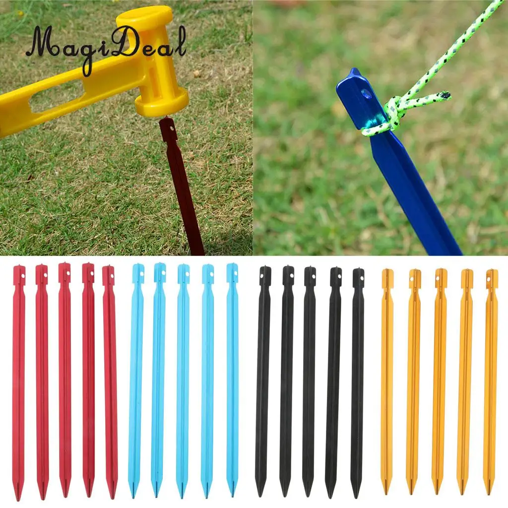 5pcs 23cm Aluminum Camping Tent Stakes Pegs Triangle Ground Nails Outdoor Hiking Beach Garden Park
