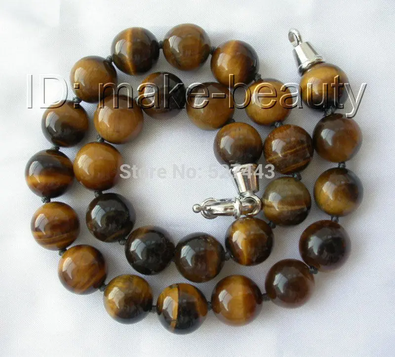 

Wholesale free shipping >>stunning big 14mm round yellow crude Tiger Eye beads necklace