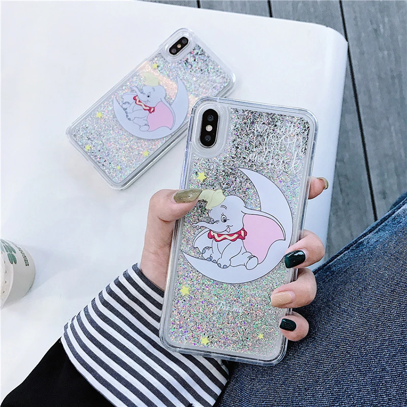 

Easterm Cute 7 Elephant Liquid Glitter Mobile Phone Case On X XR XS Max Cover For iPhone 8G 7Plus 6 6S Plus