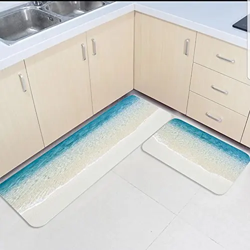 2 Piece Kitchen Mats and Rugs Set Ocean Theme Sea Beach Sand Home