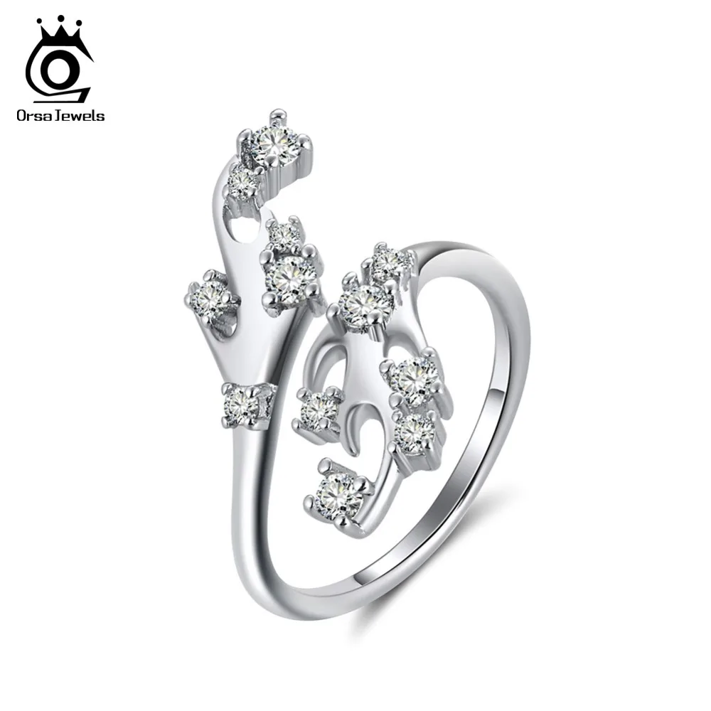 ORSA JEWELS Rings For Women Adjustable Antlers With AAA Cubic Zircon Ring Fashion Girls Gifts Christmas Party Jewelry OR167