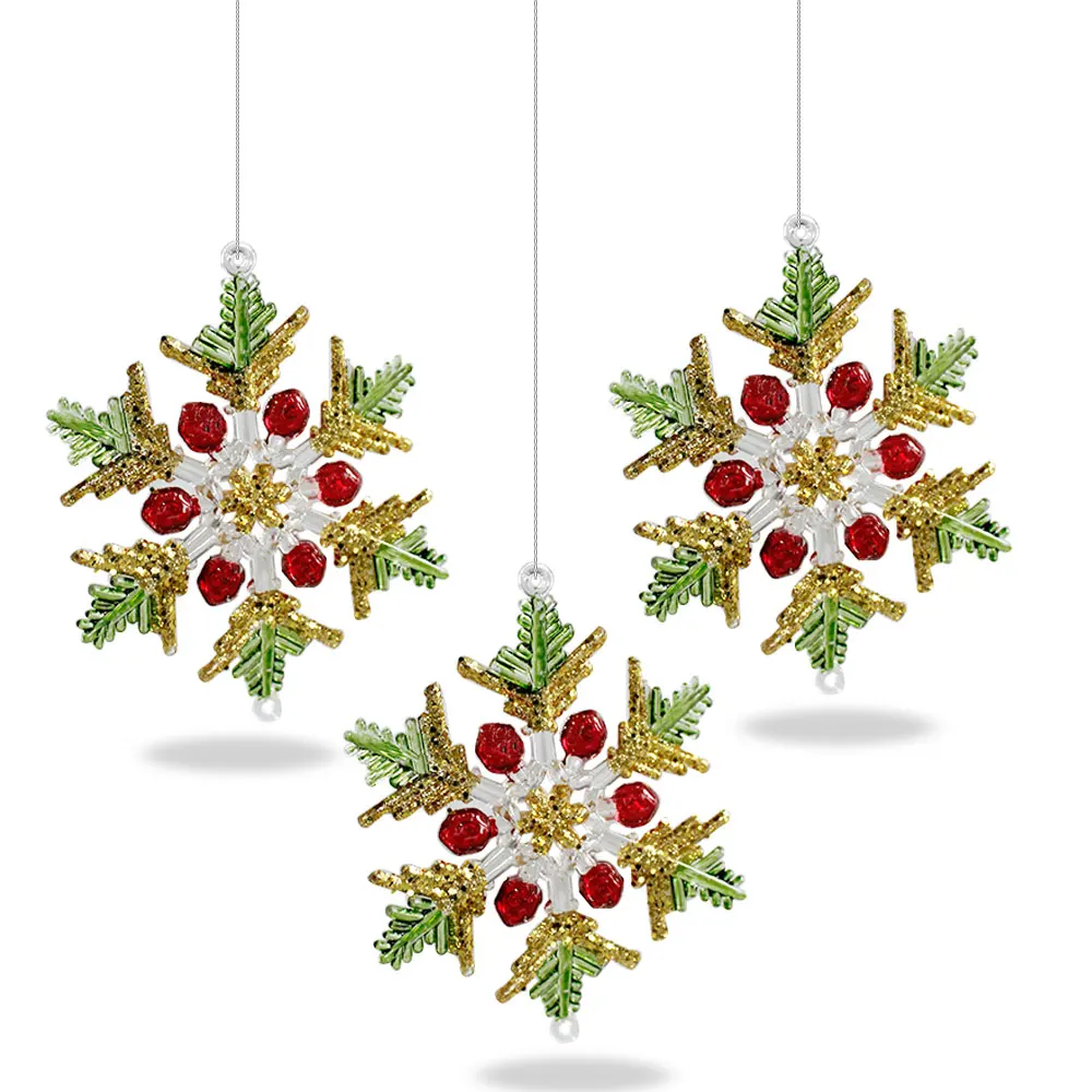 

10cm 6PCS Acrylic Snowflake Festival And Wedding Decorations Christmas Ornaments Diamond Glitter Effect Nut Shaped Detail