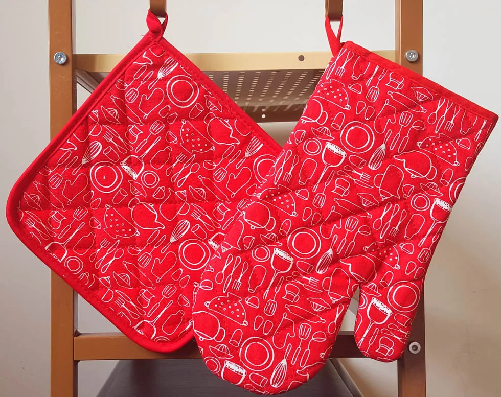 Oven Mitt And Pot Holder set 100% Cotton printing quilted liner Cooking Tools Grill Microwave Baking Kitchen Glove