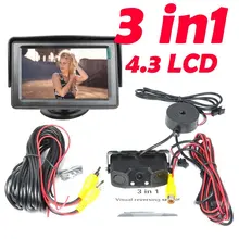 Car Parking System 4.3″ TFT LCD Car Monitor +3 in 1 Sound Alarm CCD HD Car Reverse Rear View Camera Video Parking Radar System