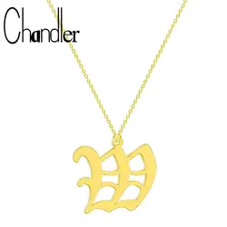 Чандлер маленькие буквы ожерелья для женщин/девочек розовое золото начальный кулон тонкая цепочка старая английская буква W ювелирные