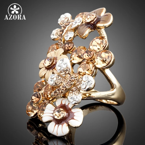 AZORA золотые разноцветное кольцо с австрийскими пчелами Stellux TR0030|flower ring|gold colorstellux