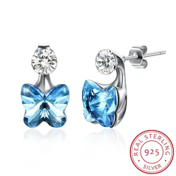 

LEKANI Crystals From SWAROVSKI ELEMENTS Butterfly Stud Earring Cute Bowknot Piercing S925 Silver Fashion Jewelry For Women Gifts