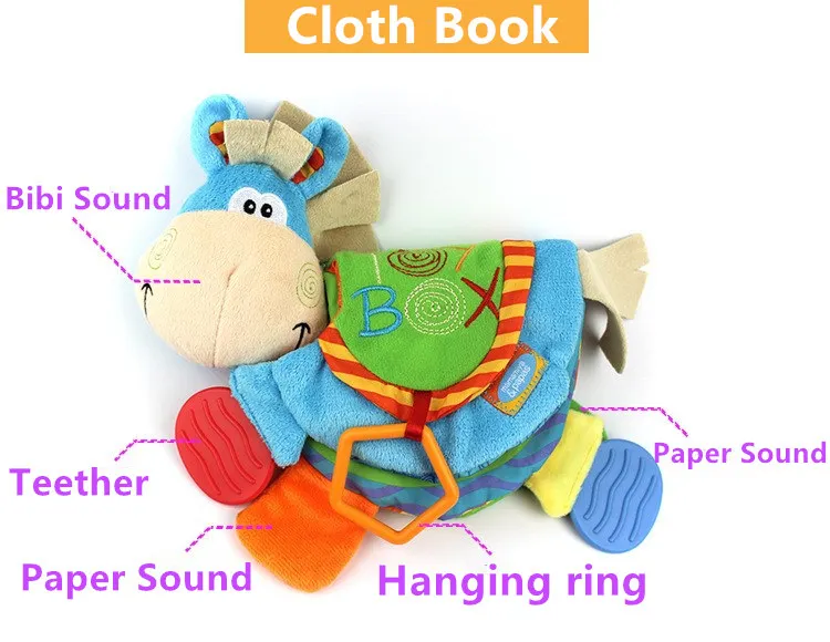 

Hot Sale 22cm Baby Cute Donkey Toy Infant quiet book Toy cloth teether Doll Early Development Books Learning Education BB's gift