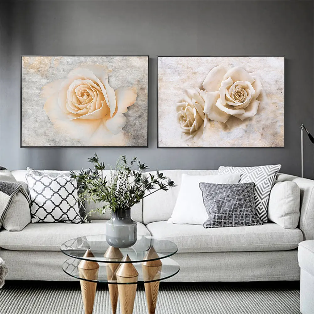 

Modular Flower Painting on The Wall Vintage Rose Posters and Prints Wall Art HD Picture for Living Room Decoration Unframed