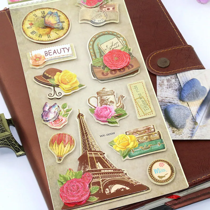 vintage creative 3d flowers butterfly scrapbooking stickers decorative
