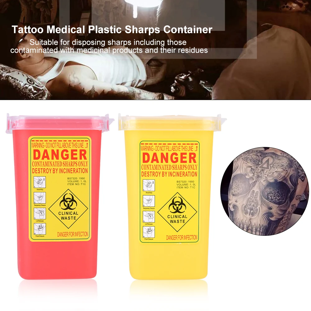 Инструменты для удаления игл 1Л тату Медицинский жесткий пластик красный/желтый пластиковый контейнер для заточки иглы для тату художников новейшая татуировка