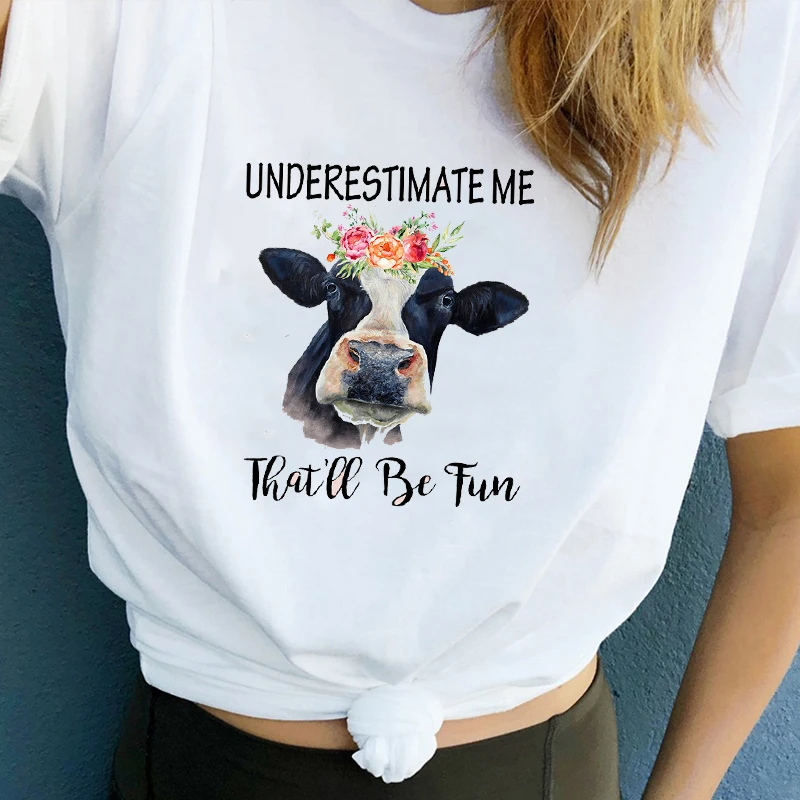 

Women Clothes Cattle Cow Bull Cartoon Funny Print Women Top Casual Ladies Printed Woman Tee Shirt T Female T-shirt