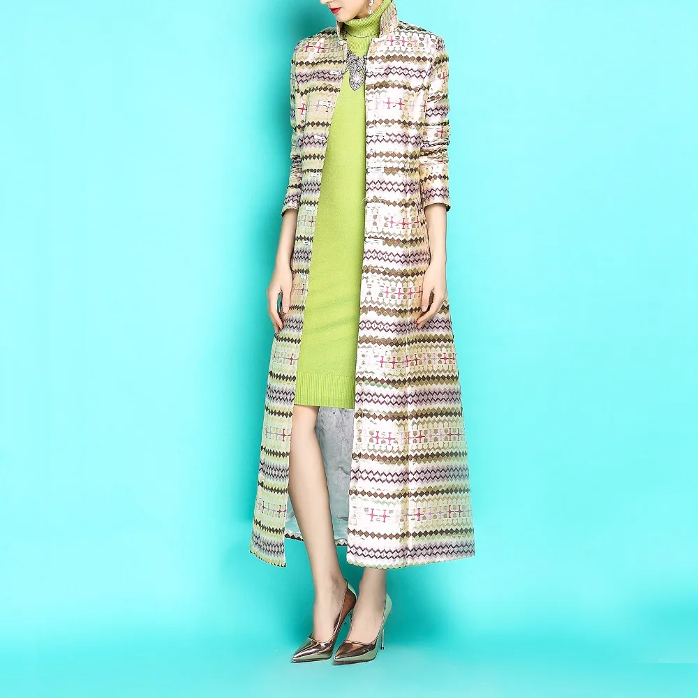 De Jacquard Cardigan Automne Manches Longues Vintage Tranchée Clair Manteau Pour B1159 Femmes long Col X Luxe 2018 Mode Rayé Mandarin UpSzVM