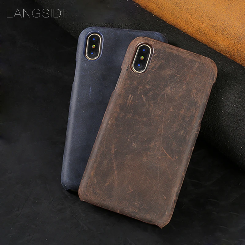 

Phone Case For iPhone X case Retro Cowhide Genuine Leather back cover For iPhone SE 5 5S 6 6S 7 8 Plus X phone shell