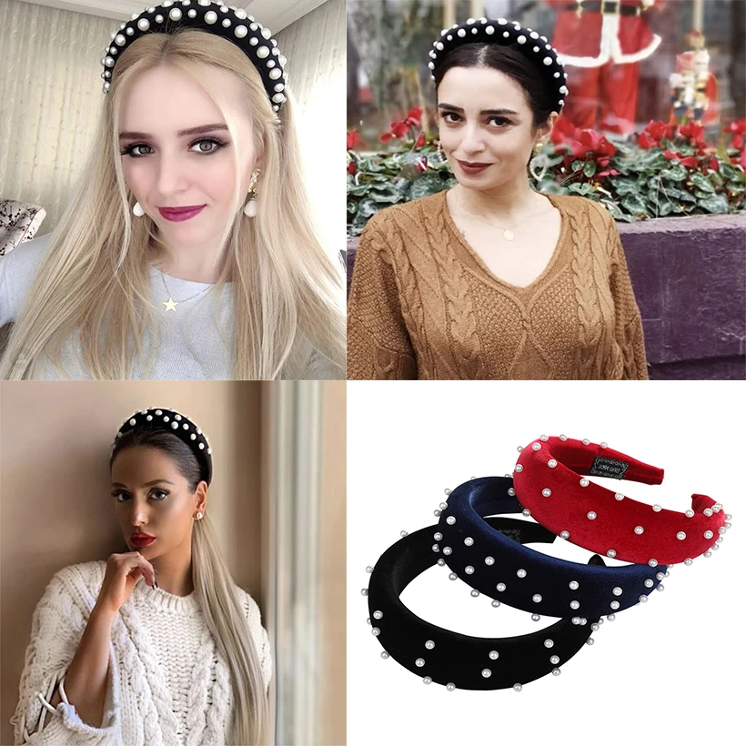 

Women Hair Hoop Solid Color Silk Headbands Female Pearl Hair Bands Head Hoop Hair Accessories for Girl Turban Ladies Headwear