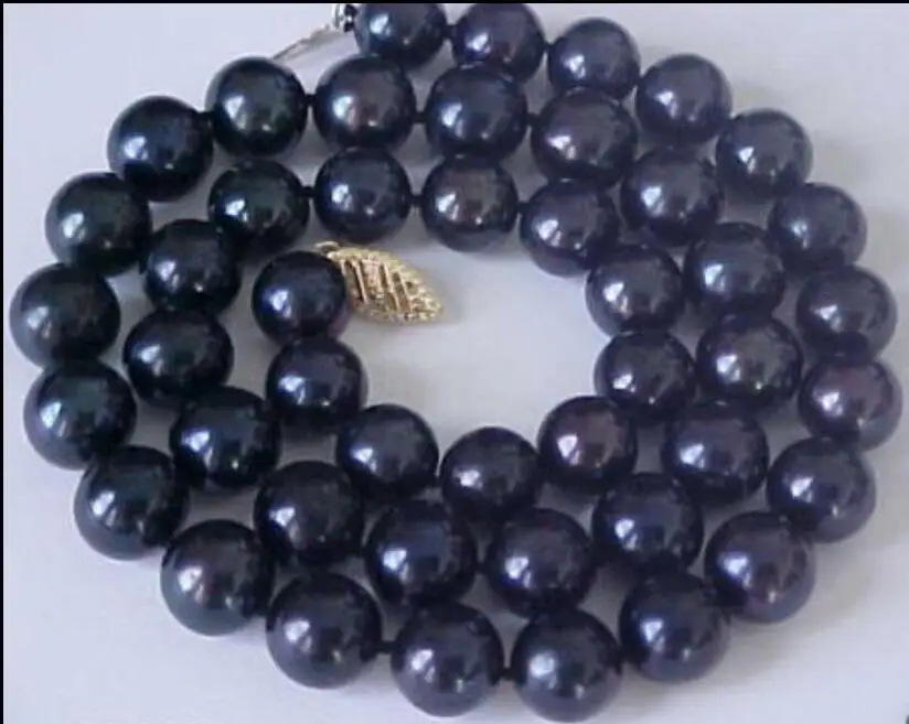 

HOT 18" 9-8 MM AAA SOUTH NATURAL black PEARL NECKLACE Yellow clasp