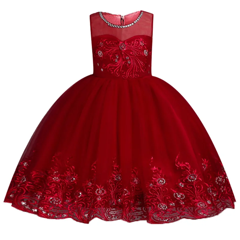 Летнее платье без рукавов для девочек; вышитое платье в стиле принцессы с круглым вырезом, расшитое бисером и блестками; платье для дня рождения; рождественское детское платье