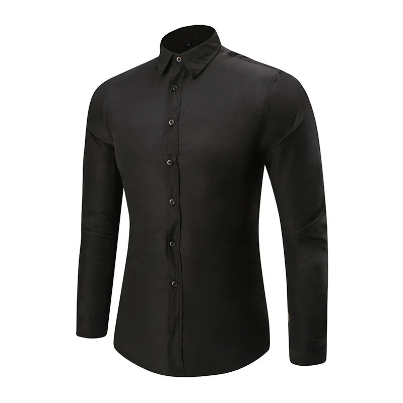 

2019 Men's Shirt Solid Color Casual Business Free Hot Professional Long Sleeve Tooling Shirt Large Size Black 5XL