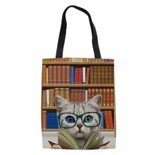ThiKin 3D книга кошка собака узор дюрбэйл хозяйственные сумки Повседневная Женская Льняная сумка Экологичные большие тканевые сумки для хранения