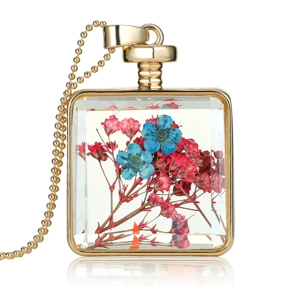 Женское Ожерелье цепочка из натурального стекла с подвеской|dried flower necklace|flower