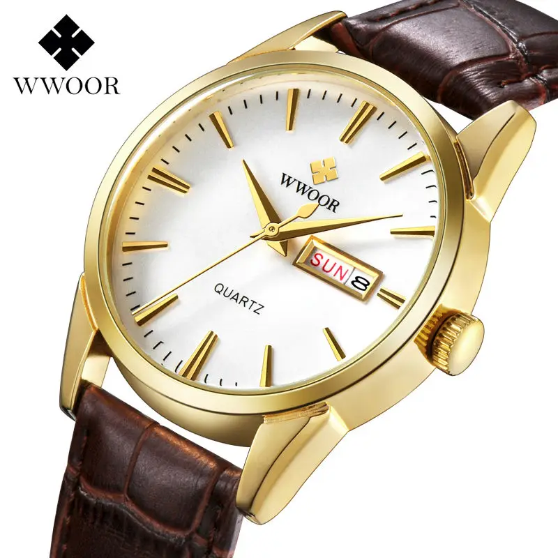 

Brand Luxury Men's Watch Date Day Genuine Leather Strap Sport Watches Male Casual Quartz Watch Men Wristwatch Famous WWOOR Clock