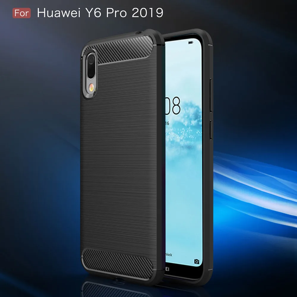 

Carbon Fiber Huawei Y6 Pro 2019 Case Silicon Luxury Soft Bumper Cover Phone Case For Huawei Y6 pro 2019 Prime 2018 Case Etui