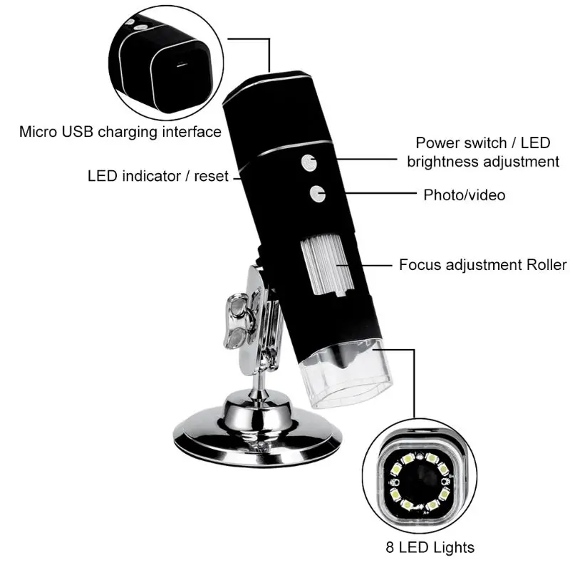 

WiFi Digital Microscope Magnifier 8LED 1000X Video Camera for Android iOS iPhone