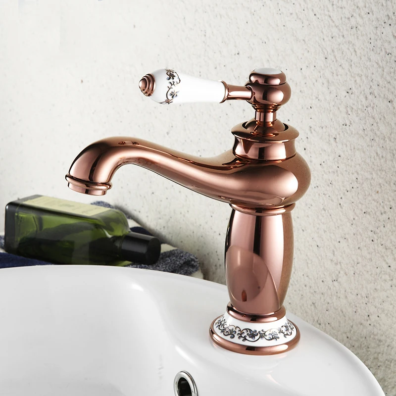 Basin Faucets Luxury Rose Gold Deck Mount Bathroom Faucet Vanity Vessel Sinks Mixer Tap Cold And Hot Water Tap