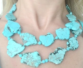 

Wedding Woman Jewelry 18inch 2 Rows Stone Slice Stone baroque Choker Necklace Handmade Gift