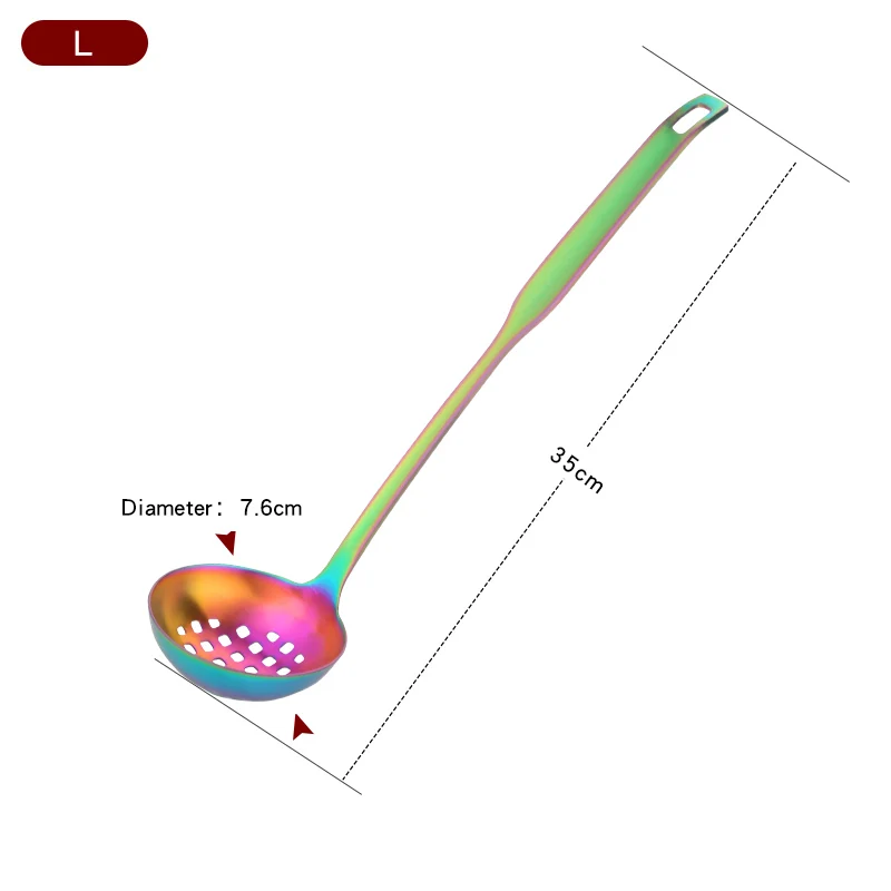 Цветной набор инструментов для приготовления пищи из нержавеющей стали матовый розовое золото длинная ручка суповая ложка и половник-дуршлаг набор настенные кухонные инструменты - Цвет: 1 rainbow