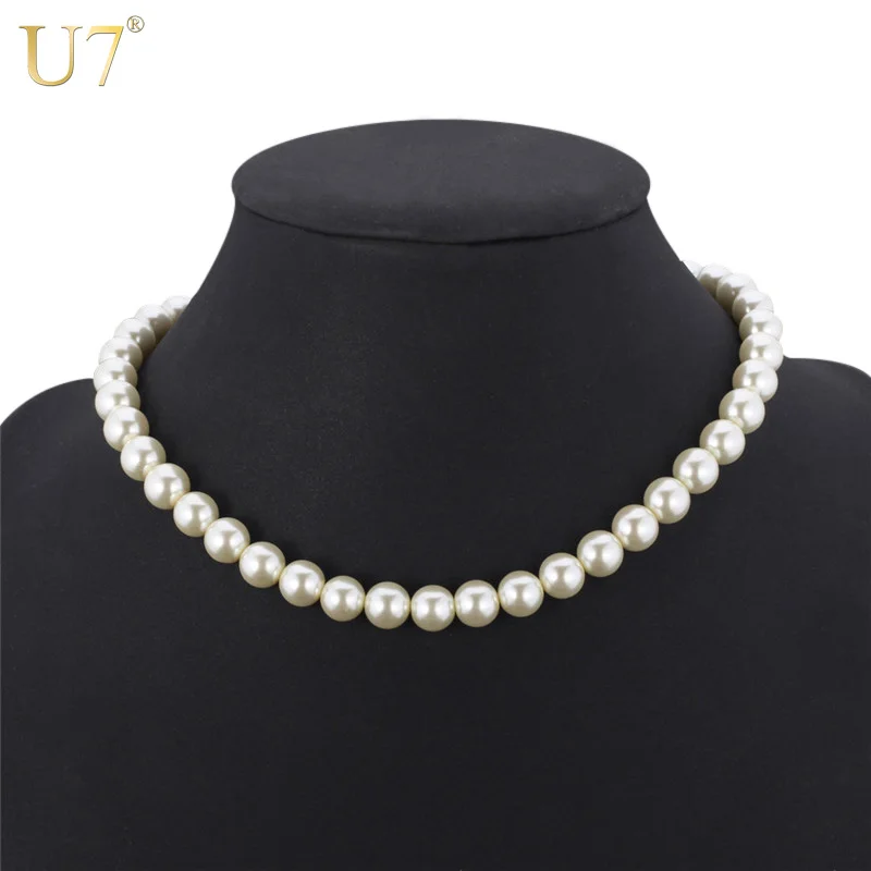 

U7 Choker Necklace Women Wedding Jewelry Gift Hot Fashion Wholesale Black/White High Quality Simulated Pearl Beads Necklace N369