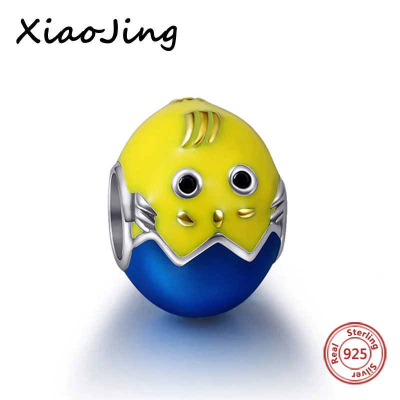 

New Summer Collection 925 Sterling Silver Enamel Yellow&blue chick beads Charms Fit European Bracelets DIY Jewelry Making