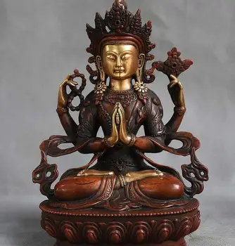

9 Tibet Buddhism Bronze Gilt 4 arms Chenrezig Avalokiteshvara Buddha Statue