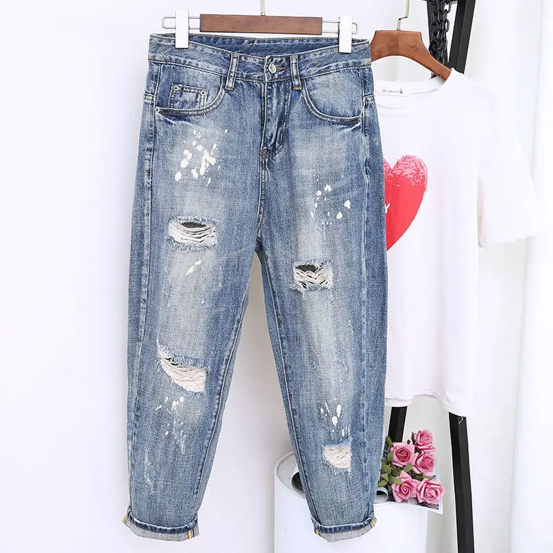

Boyfriend Jeans For Women Vintage Ripped Hole High Waist Jeans Femme Harem Pants Casual Streetwear Plus Size 5XL Mom Jeans Q1406