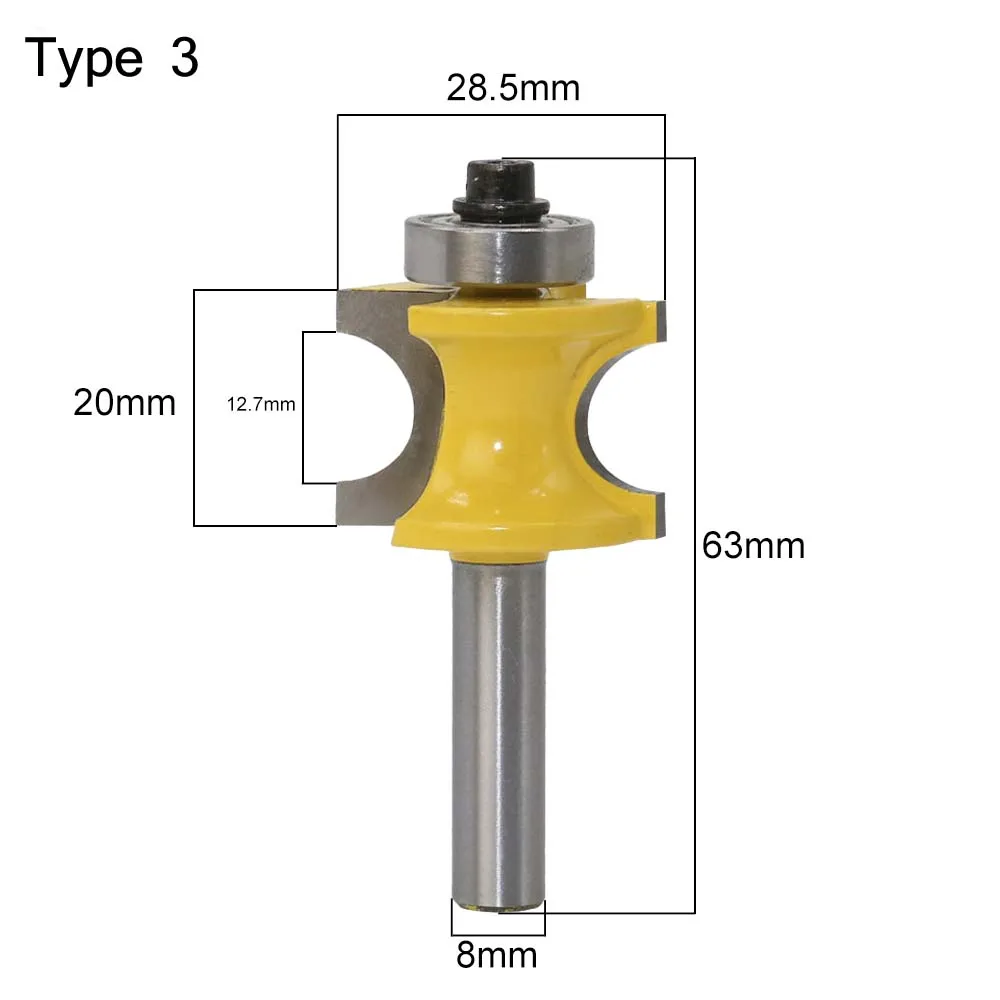 8mm Round Shank Half Round Bit 45° Lock Miter T-slot Tongue Groove Glass Rail Stile Router Bits Woodworking Tool Milling Cutter