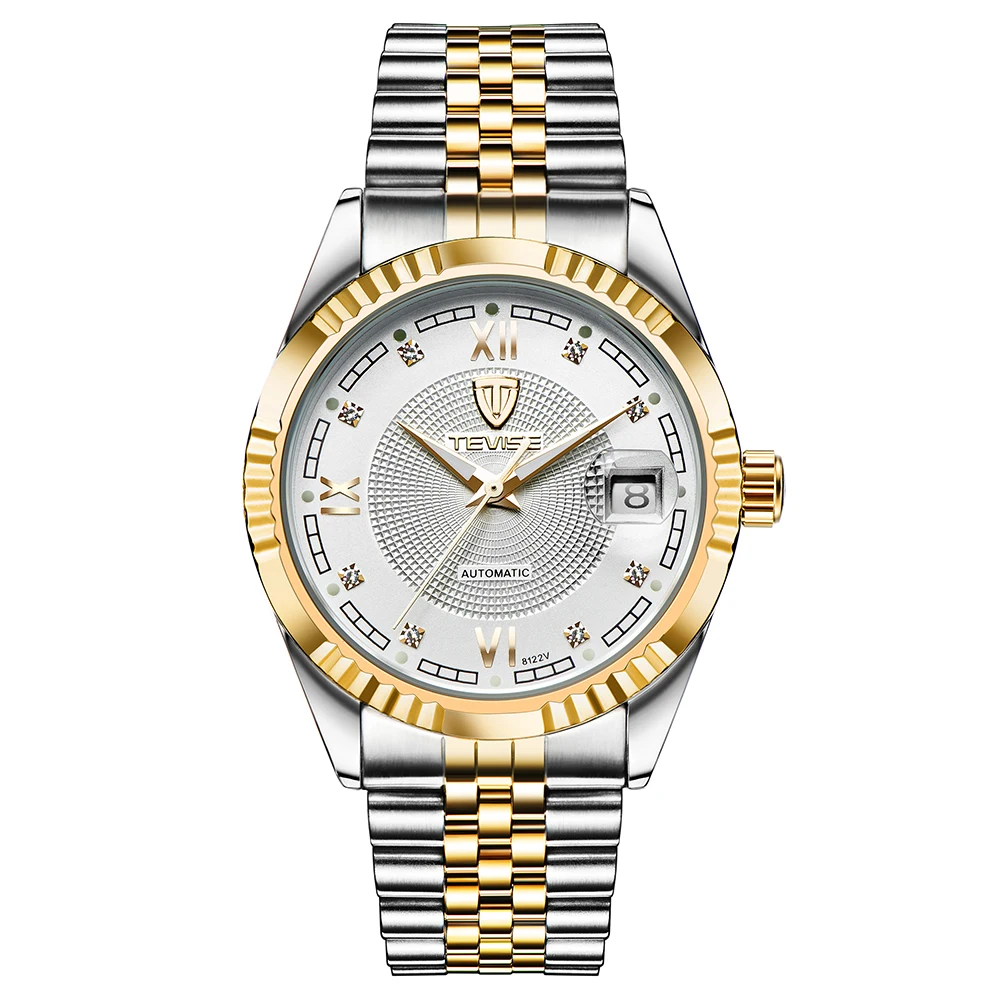 TEVISE автоматические часы для мужчин механические часы для мужчин Лидирующий бренд водонепроницаемые наручные часы для мужчин бизнес Скелет relogio masculino - Цвет: Gold and white