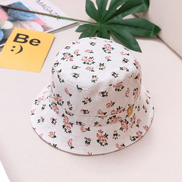 Summer Children Cotton Cartoon Bucket Cap For Boys Printing Floral Baby Girls Sun Hat Flower Kids Bonnet flower